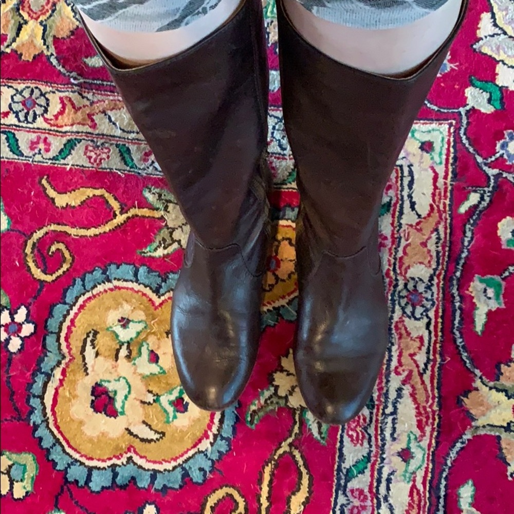 Frye Brown Leather Mid-Calf Zip Boots